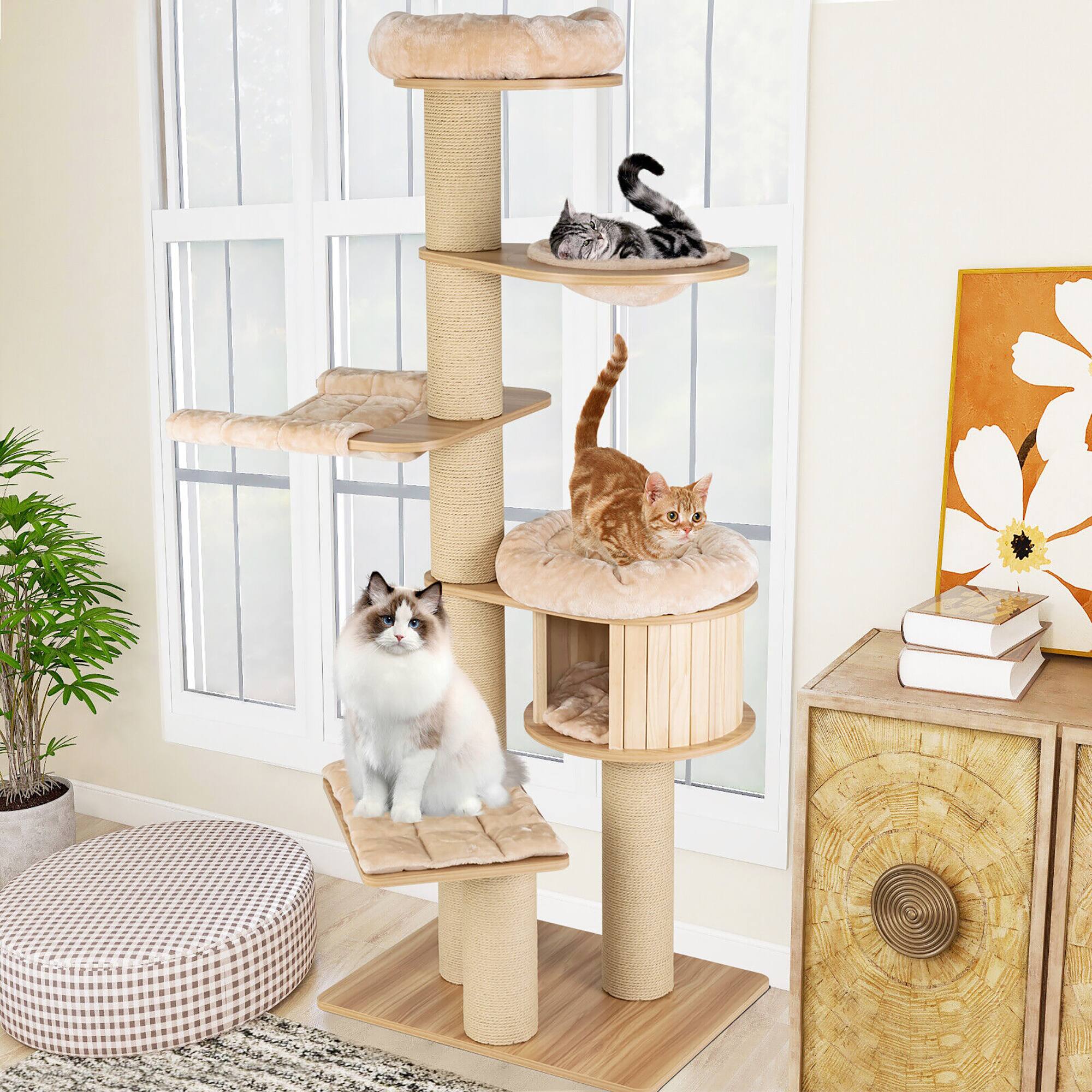 Alt View 3. Gymax - Gymax 75'' Modern Cat Tree Multi-Level Large Cat Tower w/ Hammocks Beige - Beige.