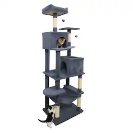 Costway - 70" Cat Tree for Indoor Cats with Padded Top Perch, Dual Condos, Hammock, Platforms - Dark Gray