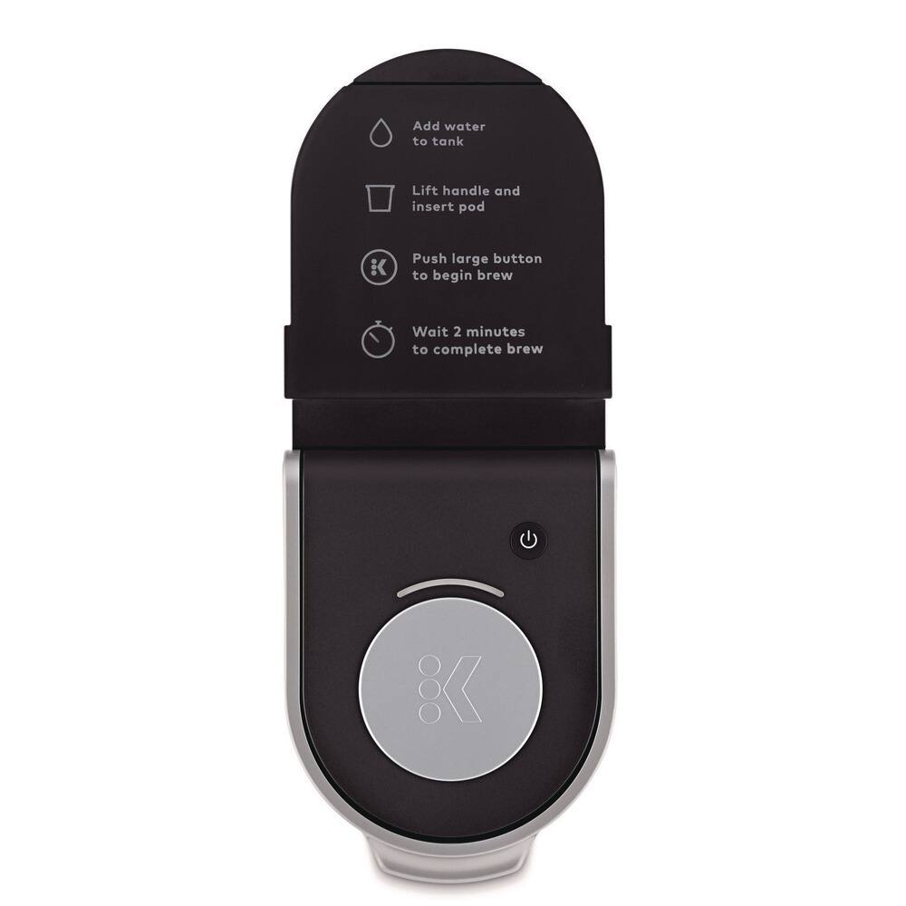 Add water to tank  
Lift handle and insert pod  
Push large button to begin brew  
Wait 2 minutes to complete brew