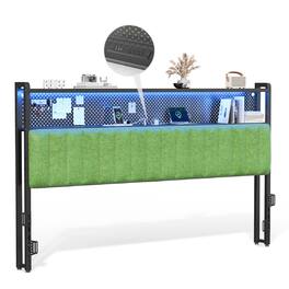 Winado - King Size Adjustable Upholstered Headboard Only with 2 Tier Shelves and Pegboard with Charging Stations and LED Lights - Chenille & Forest Green