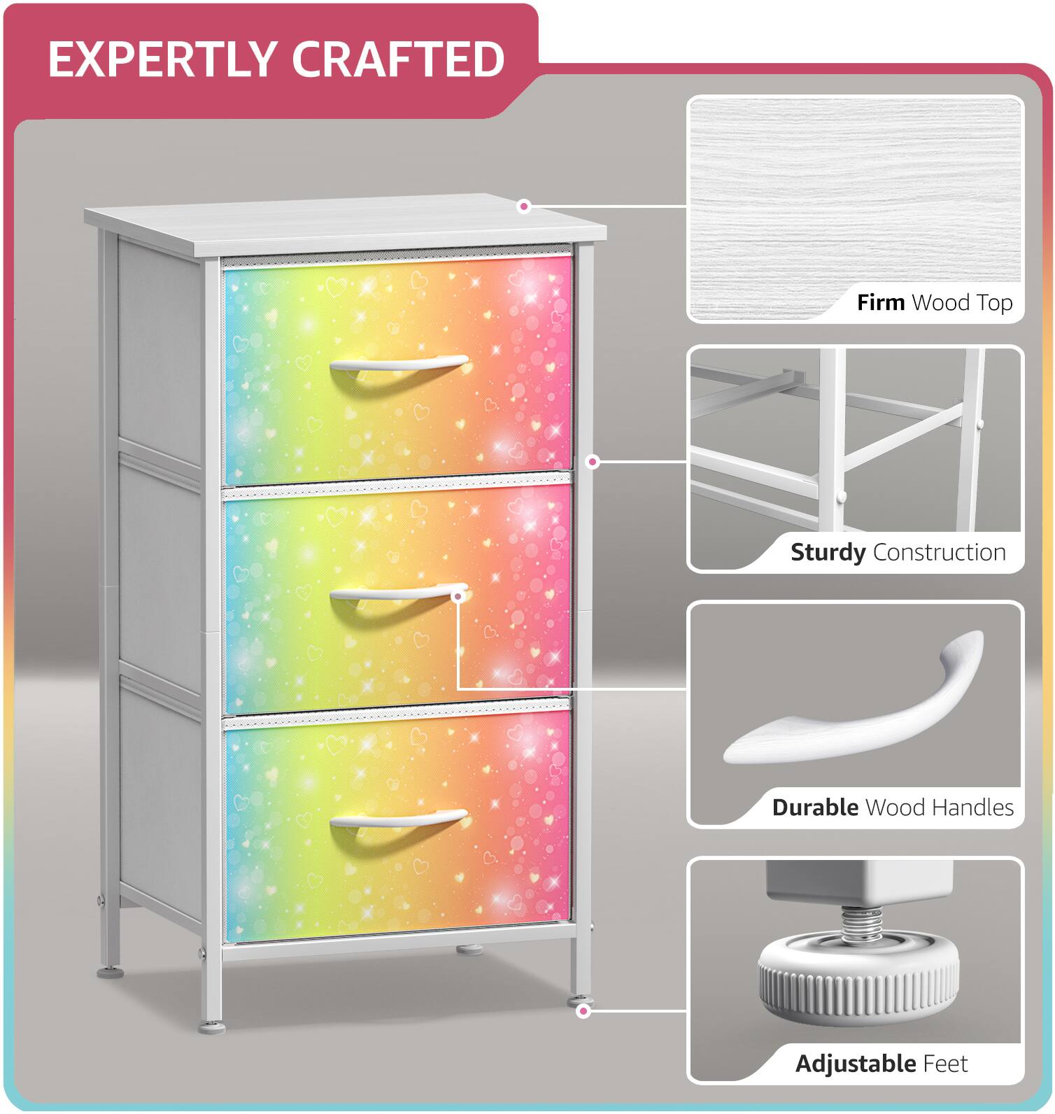 EXPERTLY CRAFTED

- Firm Wood Top
- Sturdy Construction
- Durable Wood Handles
- Adjustable Feet