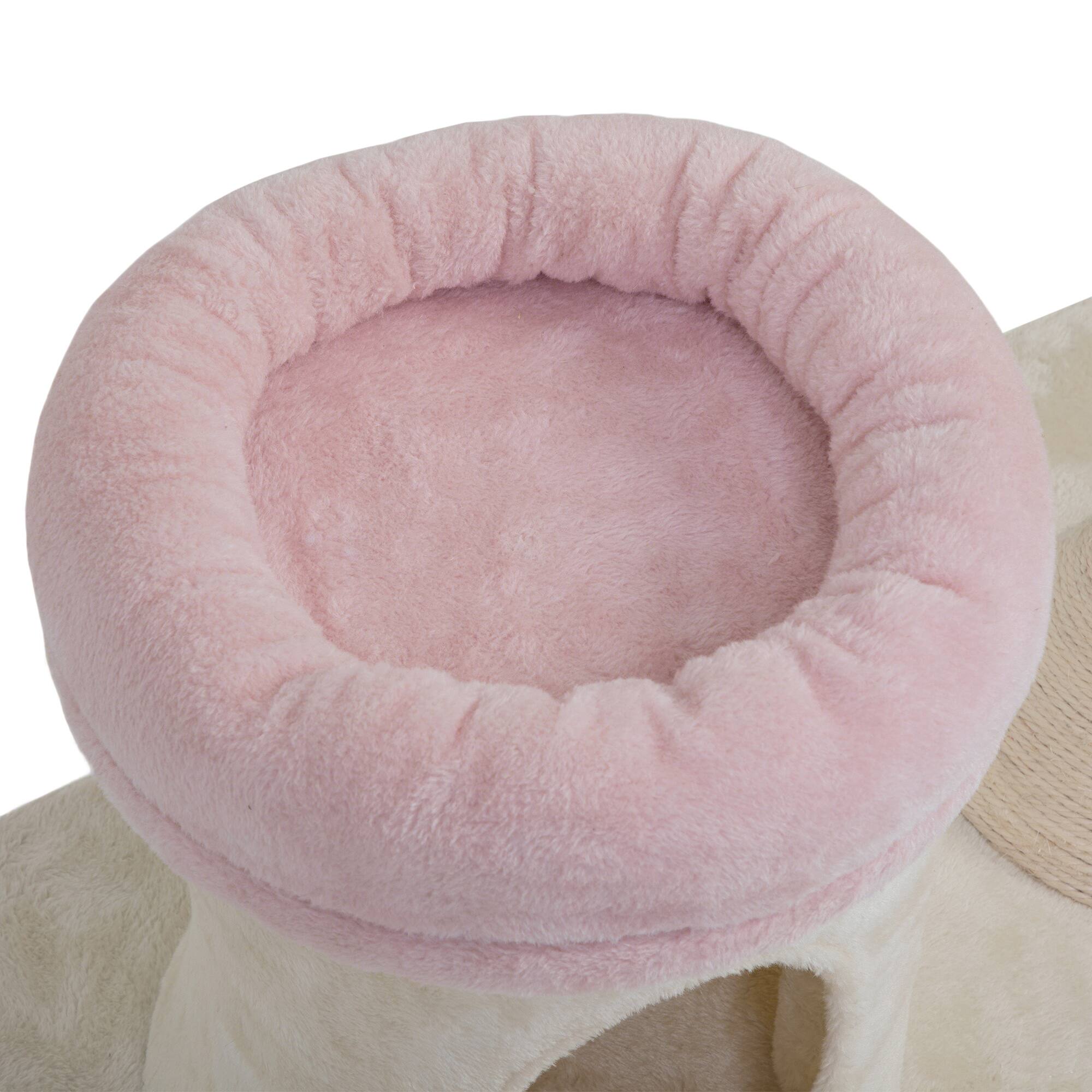 Left. Siljoy - Pink & Beige Flower Cat Tree with Blooming Platforms, Cylindrical Condo & Dangling Toys, Modern Indoor Cat Tower.