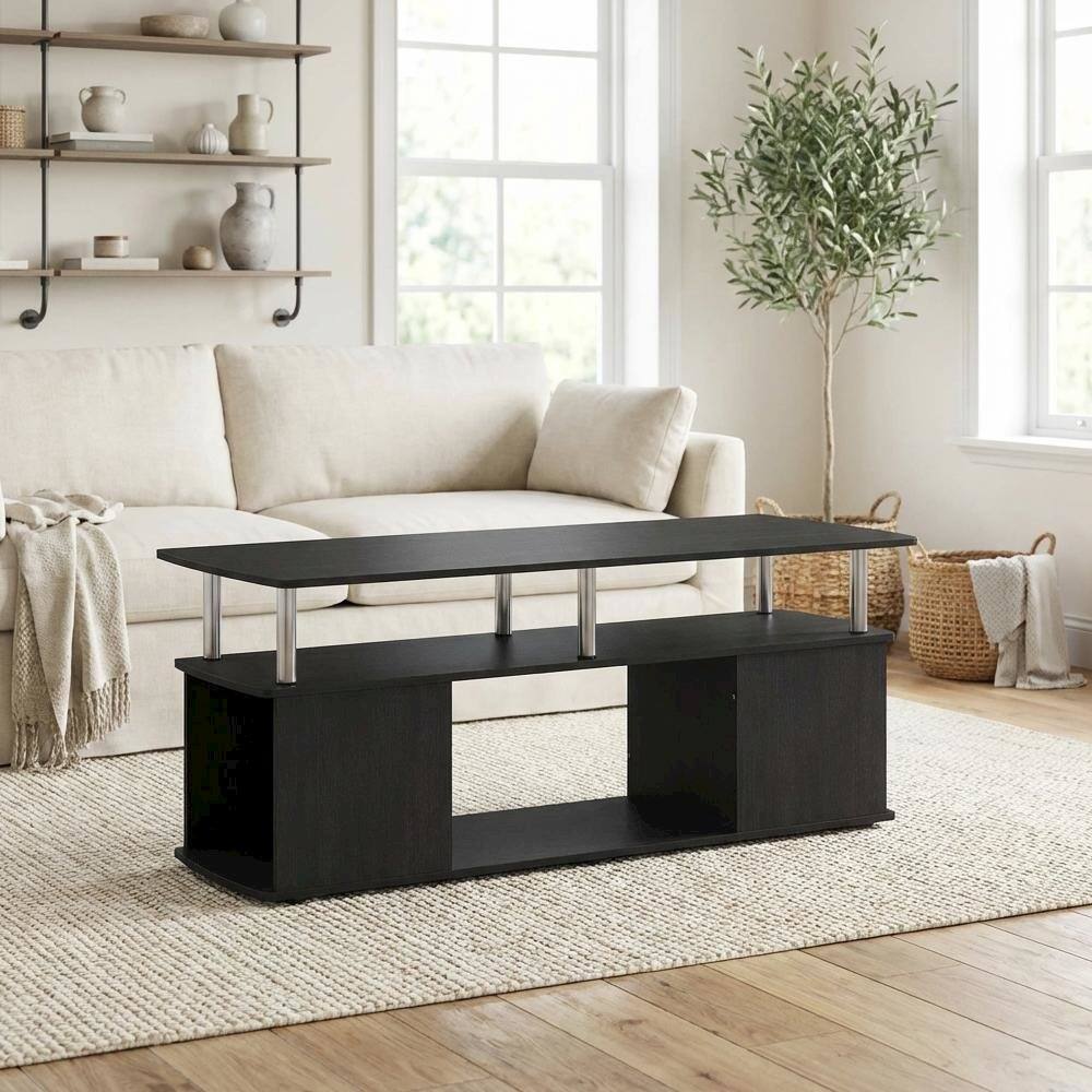 Left. FurniFact - Americano Coffee Table, Stainless Steel Tubes, Utility Design for Living Room - Americano, Stainless Steel.