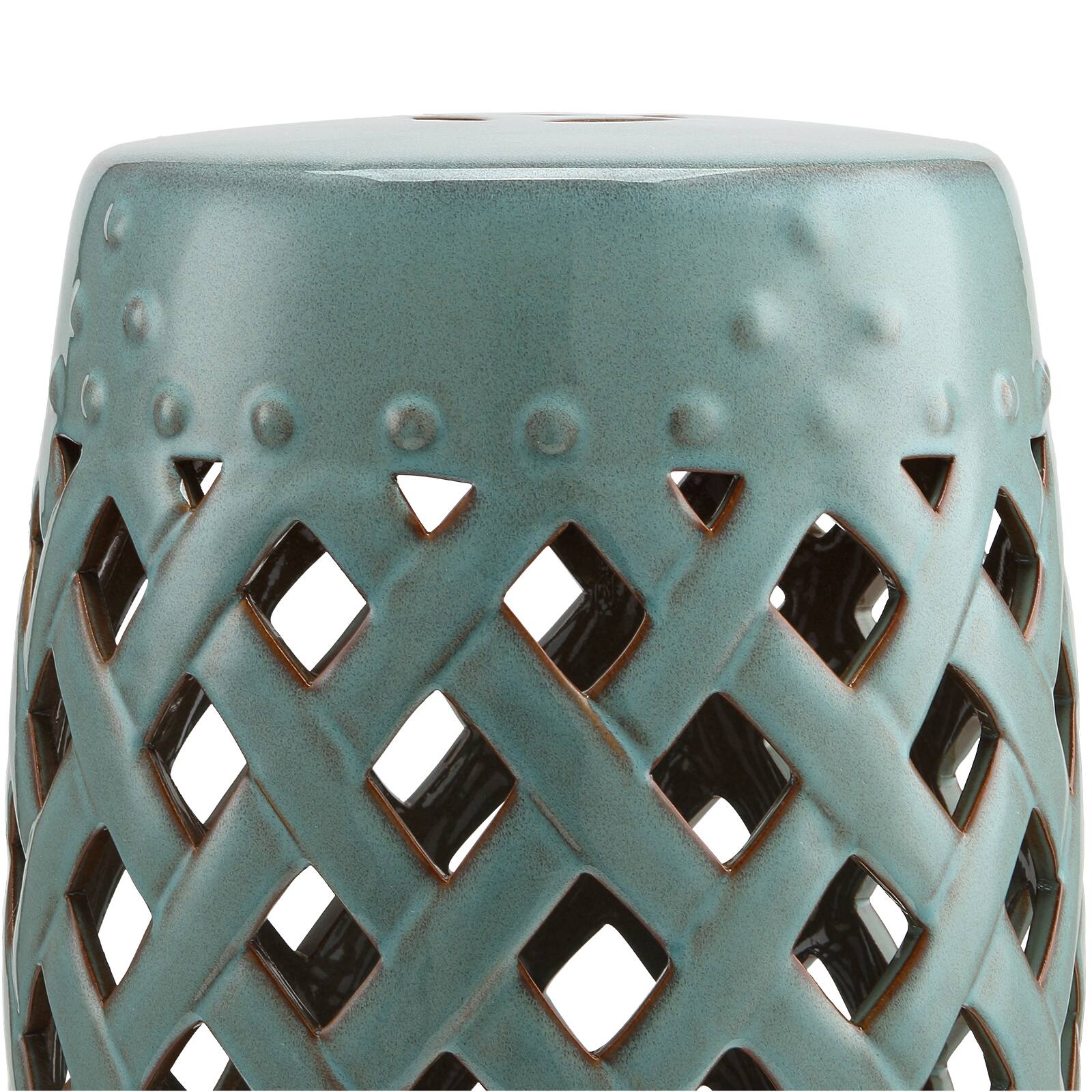 Alt View 8. Outsunny - 13" x 18" Ceramic Garden Stool with Woven Lattice Design & Glazed Strong Materials Decorative Outdoor Stool - Blue.