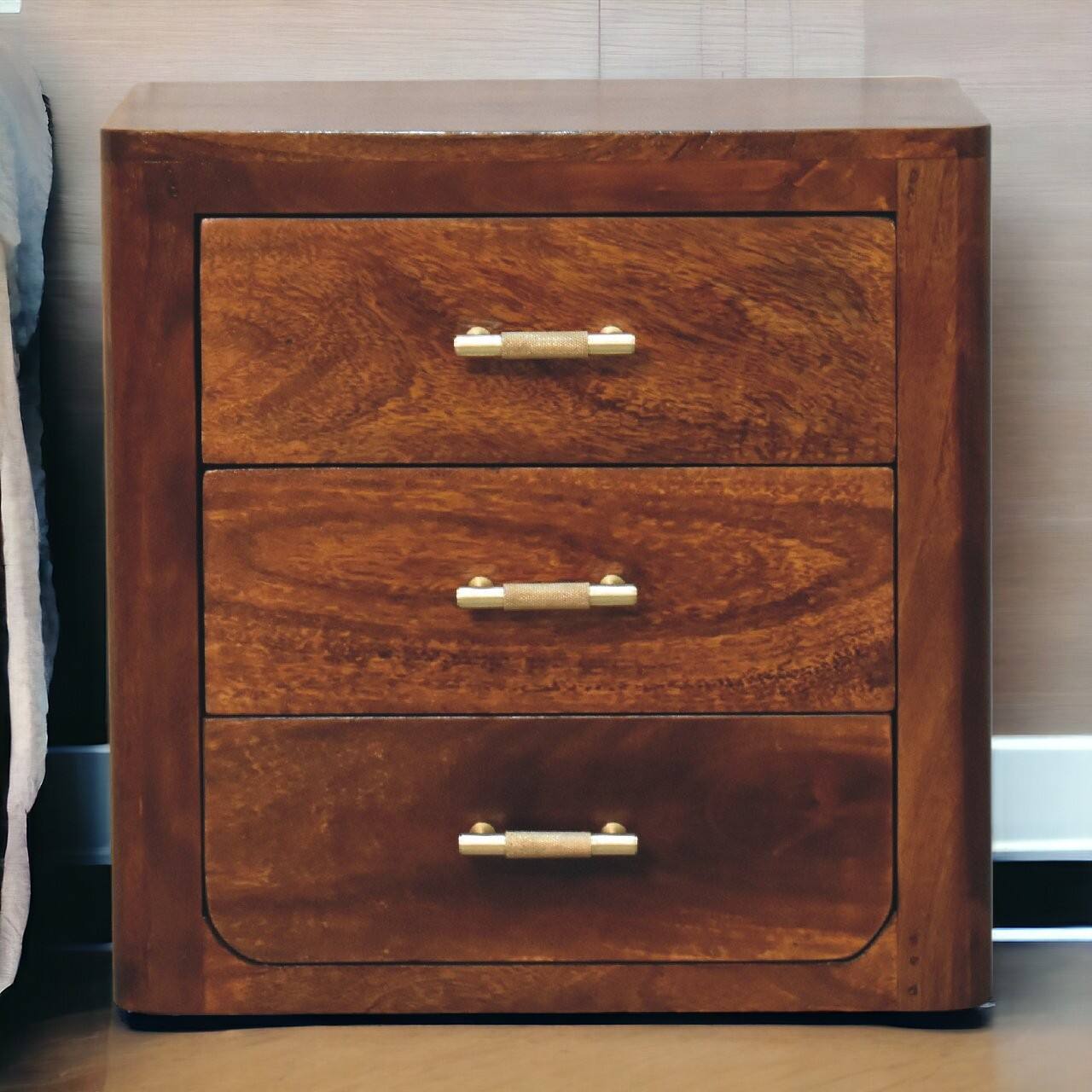 Angle. Artisan Furniture - Artisan Furniture Solid Wood Luca Nightstand, 3 Drawers, Brown - Brown.