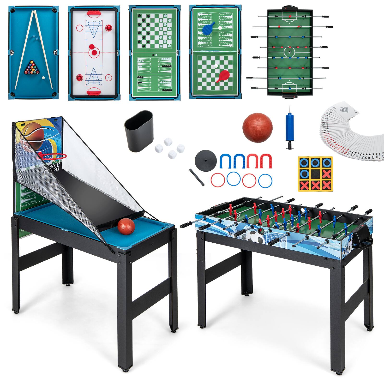 Alt View 12. Costway - 14-in-1 Combo Game Table Set with Foosball Air Hockey Ping Pong Chess Shuffleboard - Multi-Color.