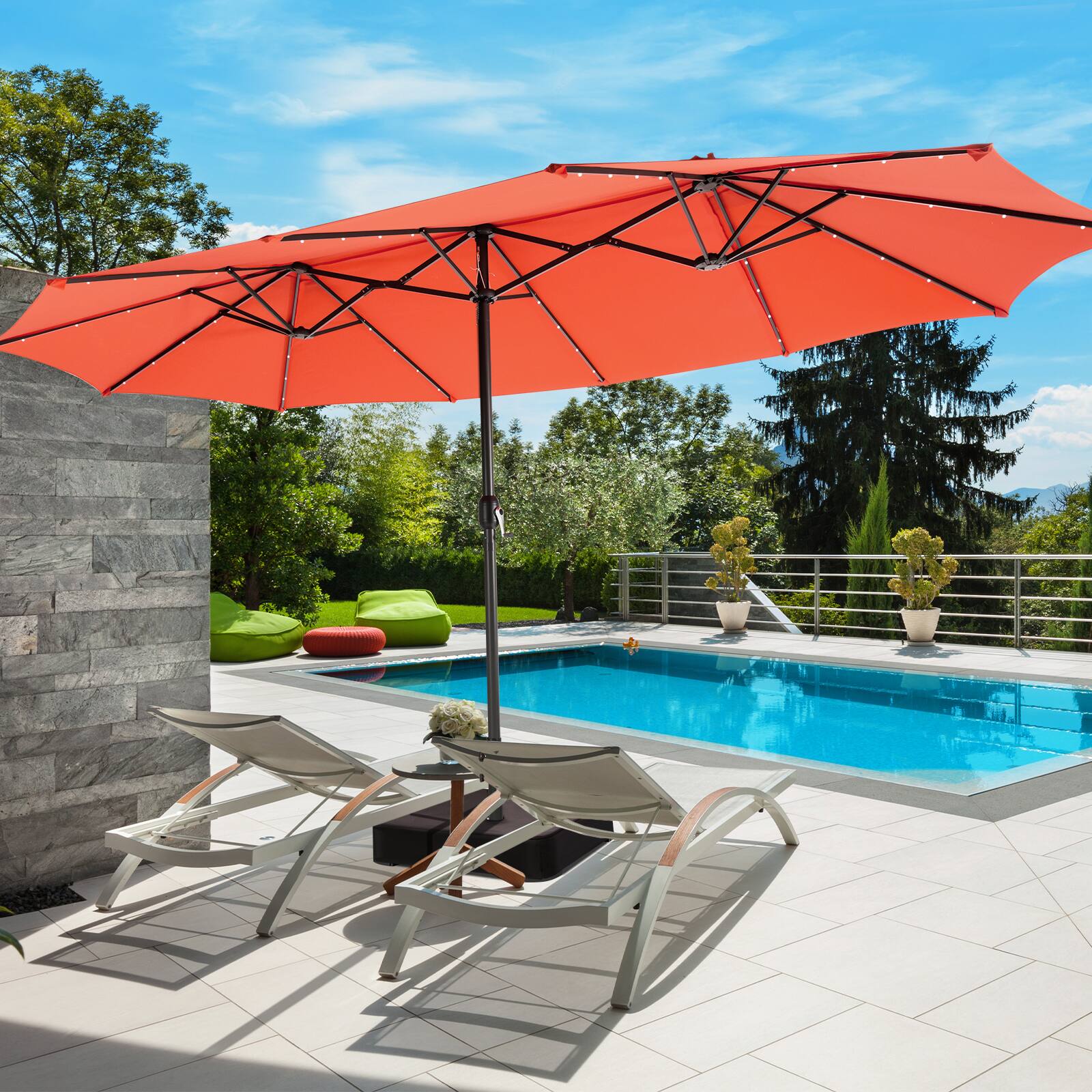 Alt View 9. Costway - 15Ft Patio Double-Sided Solar LED Market Umbrella Crank Base - Orange.