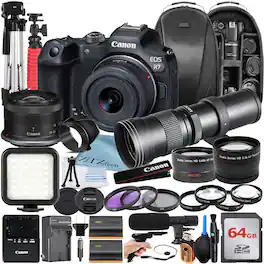 Canon - EOS R7 Mirrorless Camera with 18-45 Lens + 64GB Card + Backpack + ZeeTech Bundle (International Version) - Black