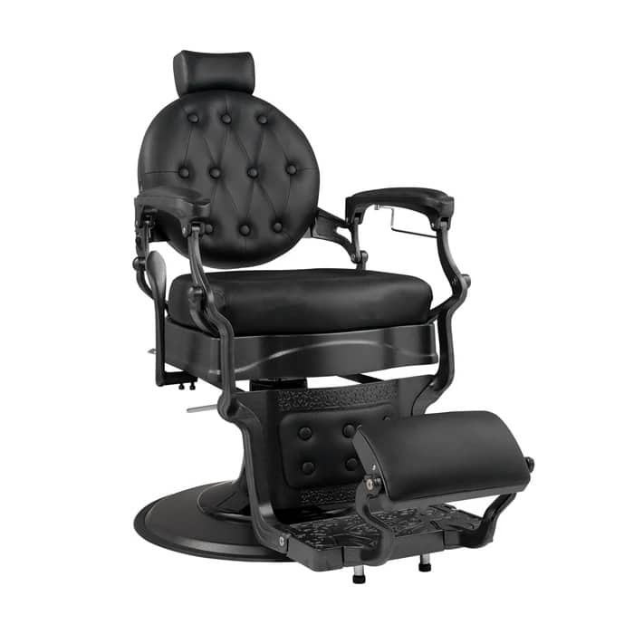 Winado - Vintage Heavy Duty Hydraulic Barber Chair with 700lbs Capacity, Tufted Back, 360° Swivel, 135° Recline, Aluminum Frame - Black