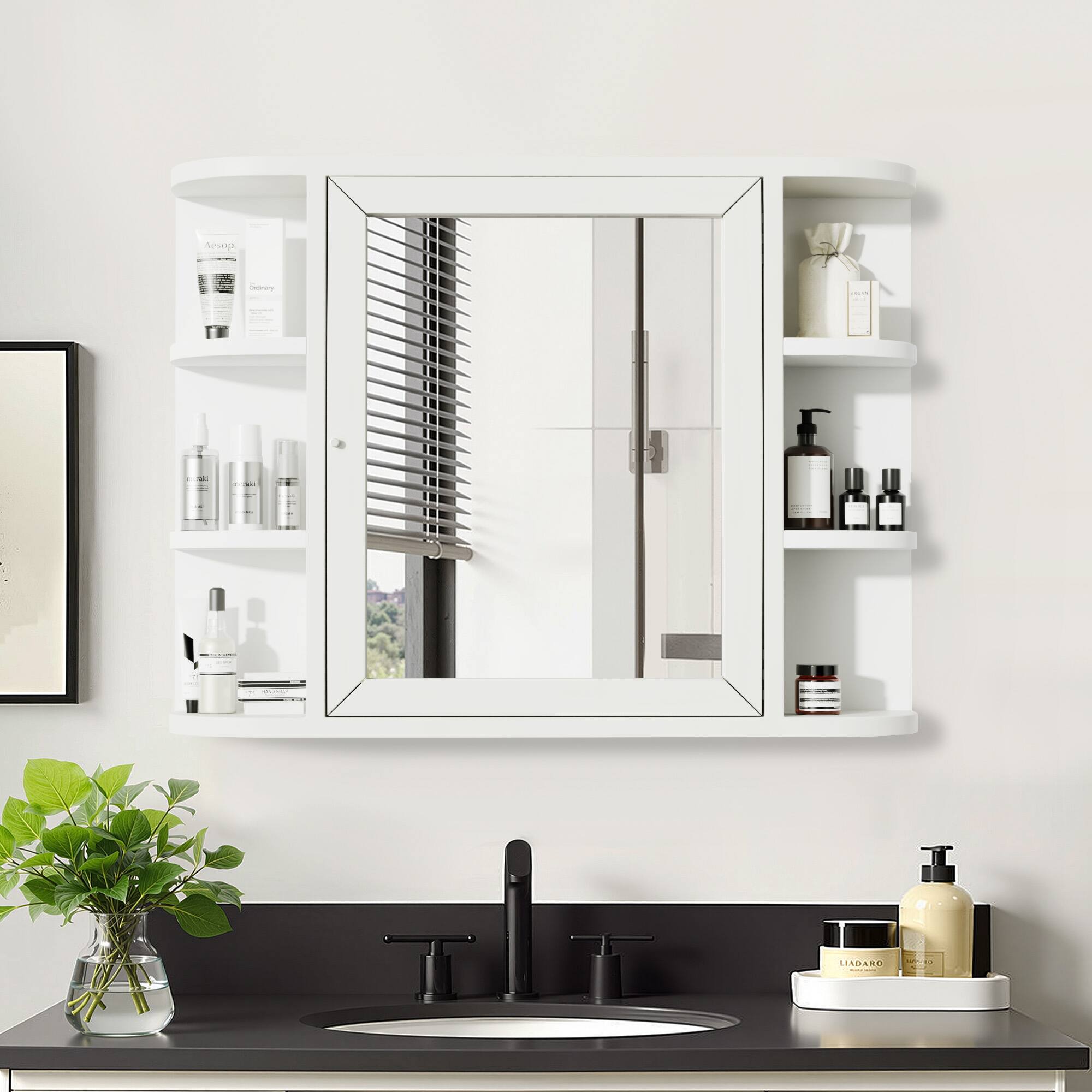 PexFix - 31." x 23." Rectangular Bathroom Mirror Medicine Cabinet with Adjustable Shelves - Wood Frame, Recessed or Surface Mount - White