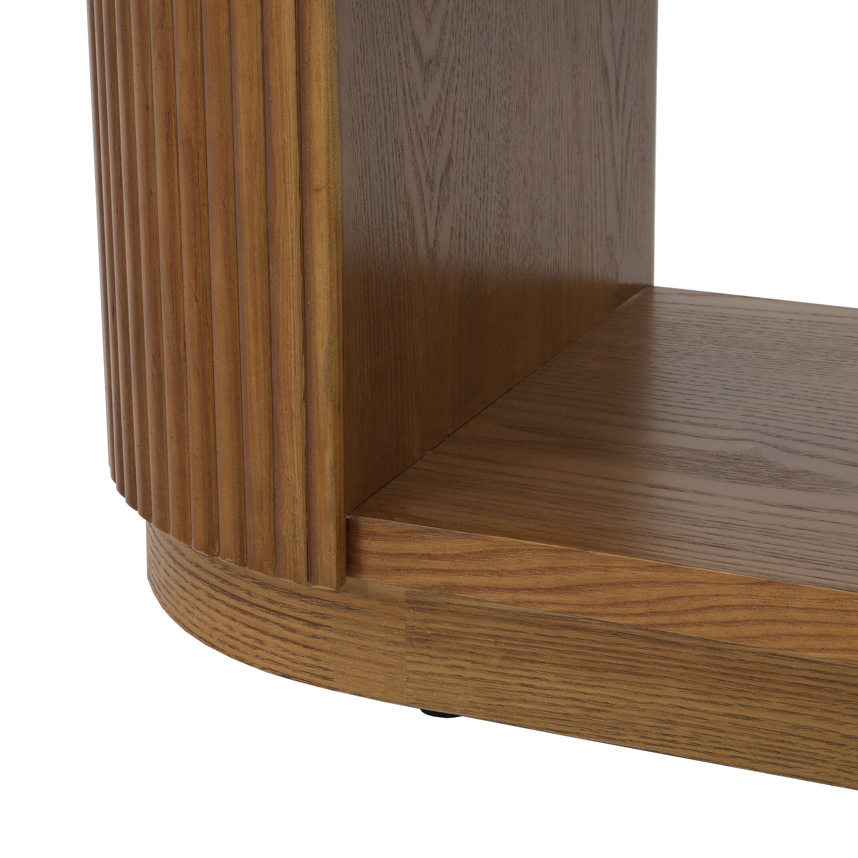 Left. Chery Life - Dark Brown Modern Entryway Console Table with Open Shelf and Elegant Wood Grain - Dark Brown.