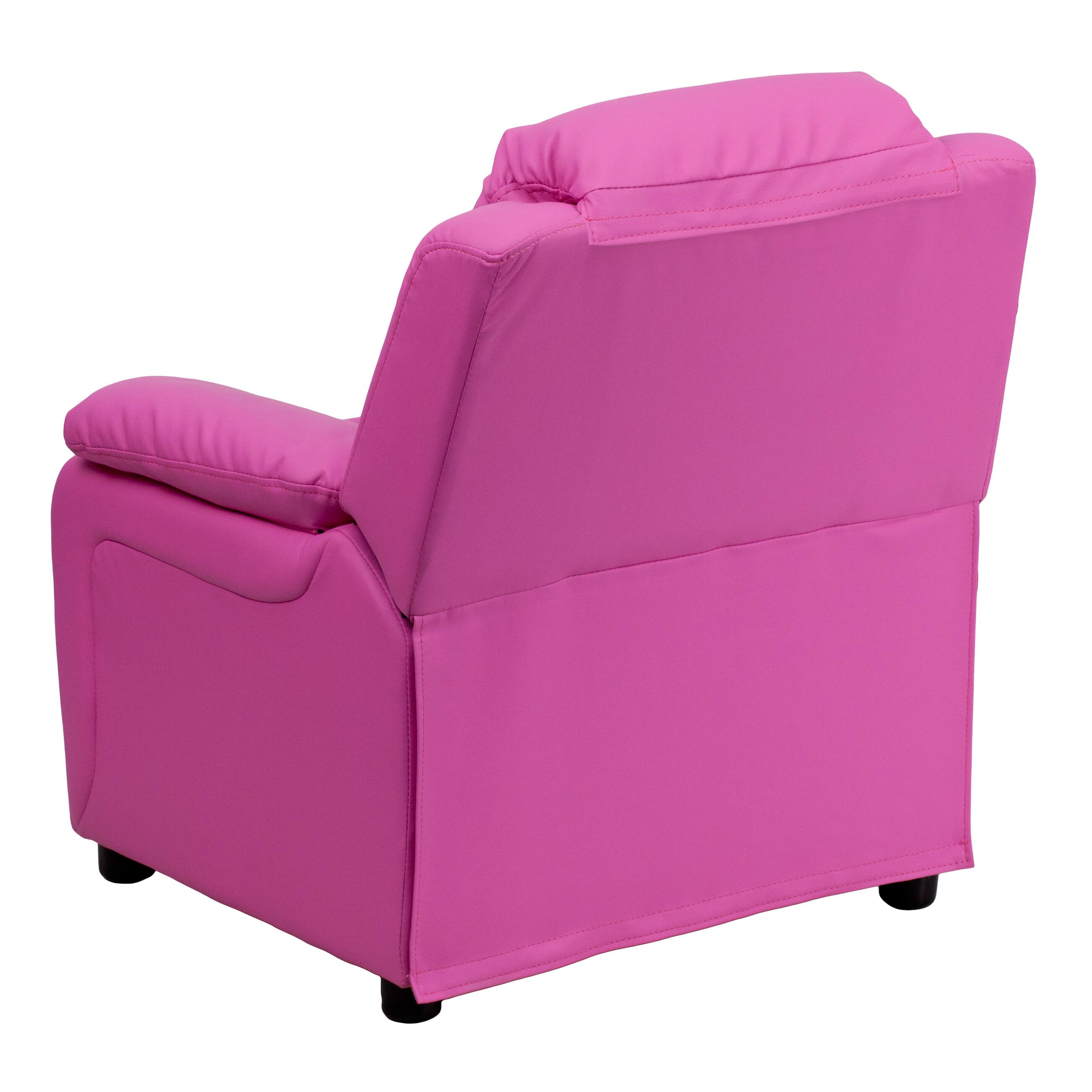 Alt View 4. Emma + Oliver - Deluxe Padded Contemporary Kids Recliner with Storage Arms - Hot Pink Vinyl.