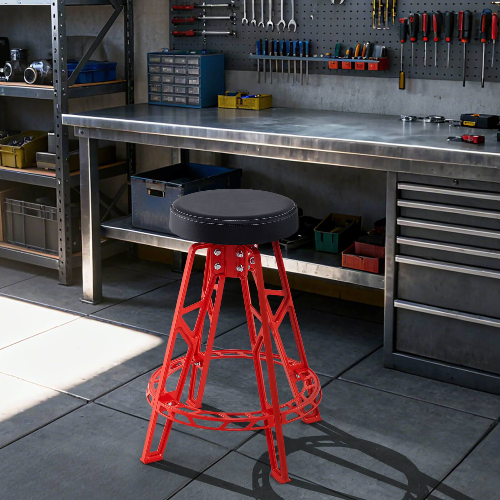 Alt View 3. Costway - Costway 28 Inch Swivel Shop Stool with Round Padded Seat for Work Shop and Auto Repair - Red + Black.
