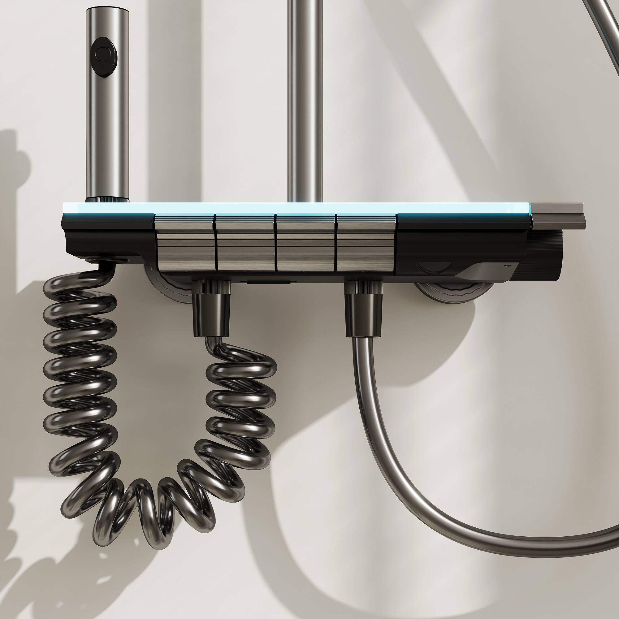 Alt View 6. Famapy - Thermostatic Shower System with LED Temperature Display, 4-Mode Piano Button Rainfall Shower Combo - Gunmetal Gray.