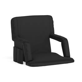 Emma + Oliver - Folding Metal Stadium Chair with Padded, Reclining Back and Armrests - Black