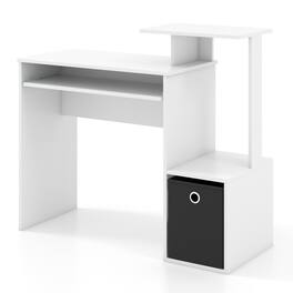 SlickBlue - Space-Saving Computer Desk with Pull-Out Keyboard Tray for Home or Office - White