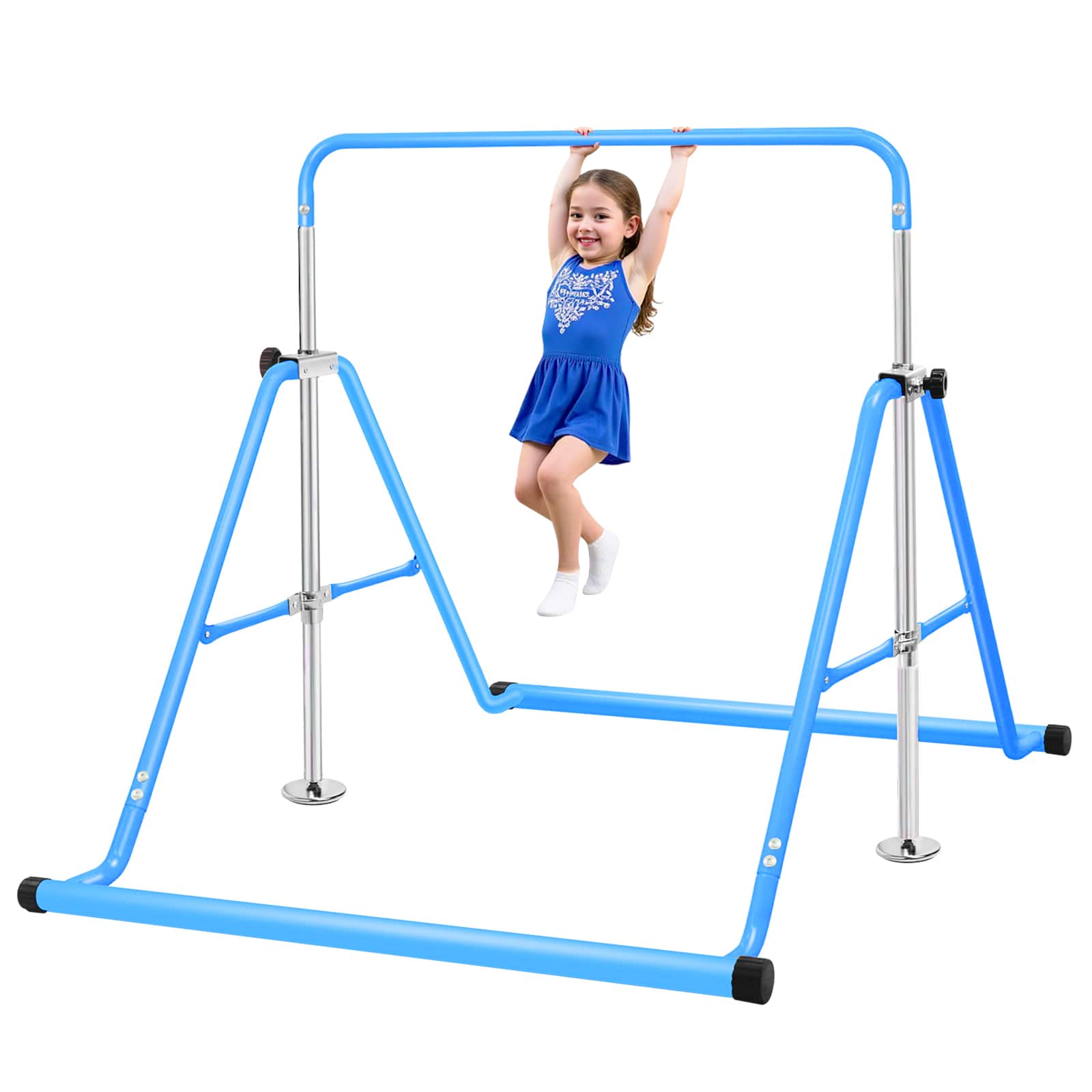 Brick Attic - Gymnastics Bar for Kids Height Adjustable Horizontal Bar Folding Gymnastics Junior Training Bar - Blue