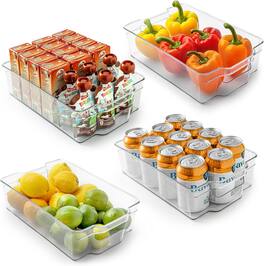 Zulay Kitchen - 4 Pack Refrigerator Organizer Bins - Large Fridge Organizers and Storage Containers - Clear