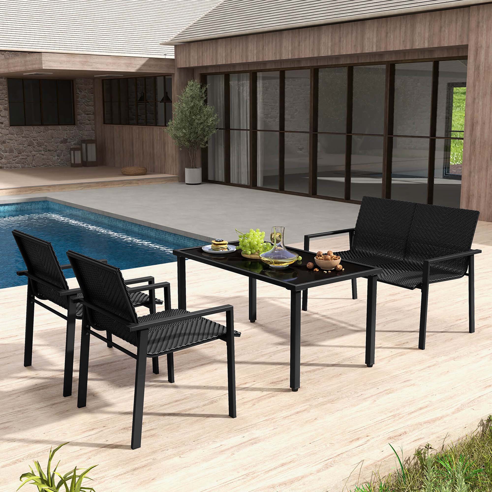 Alt View 2. Costway - 4 PCS Outdoor Wicker Patio Furniture Set w/ Heavy-Duty Galvanized Metal Frame - Black.