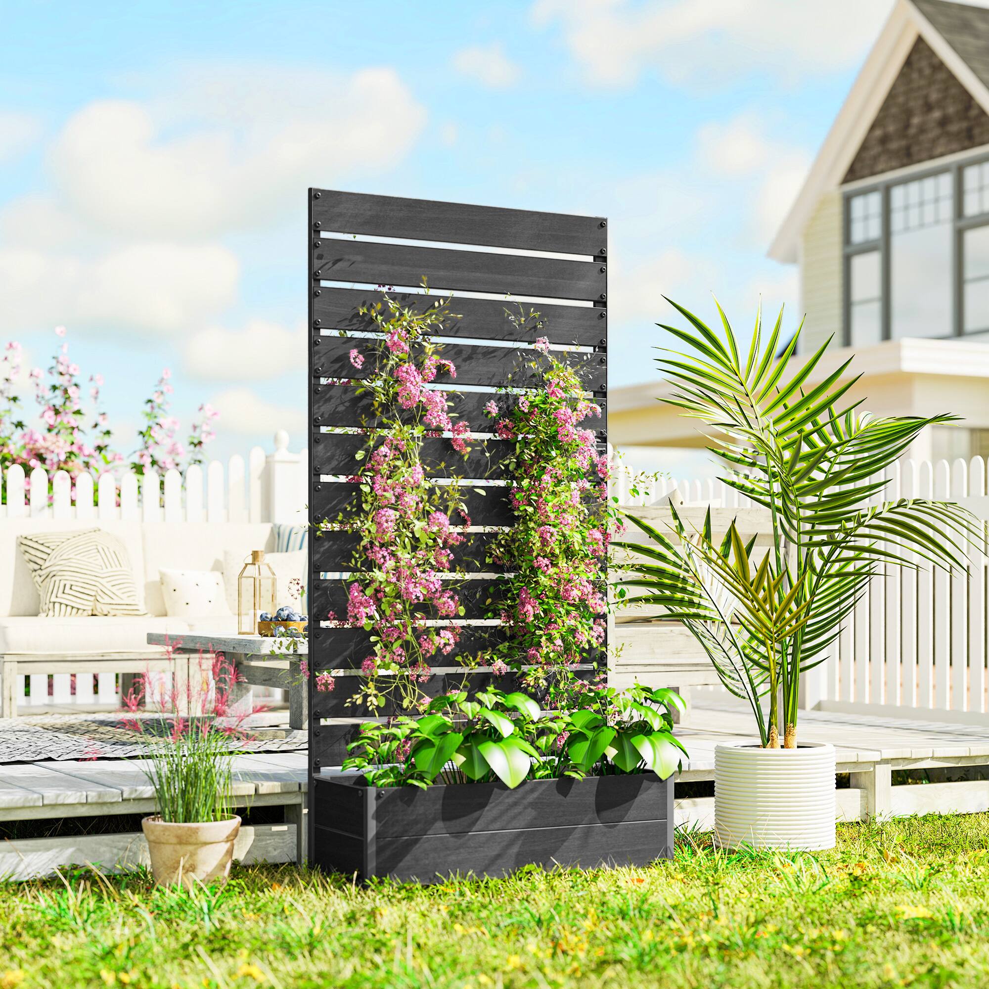 Alt View 1. Outsunny - Planter for Climbing Plants, Raised Garden Bed with Trellis - Black.