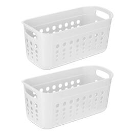 Unique Bargains - 2pcs Pantry Plastic Storage Baskets, 13.31x6.81x6.3", Stackable Organizer with Handle, for Shelves Bathroomss Closet - White