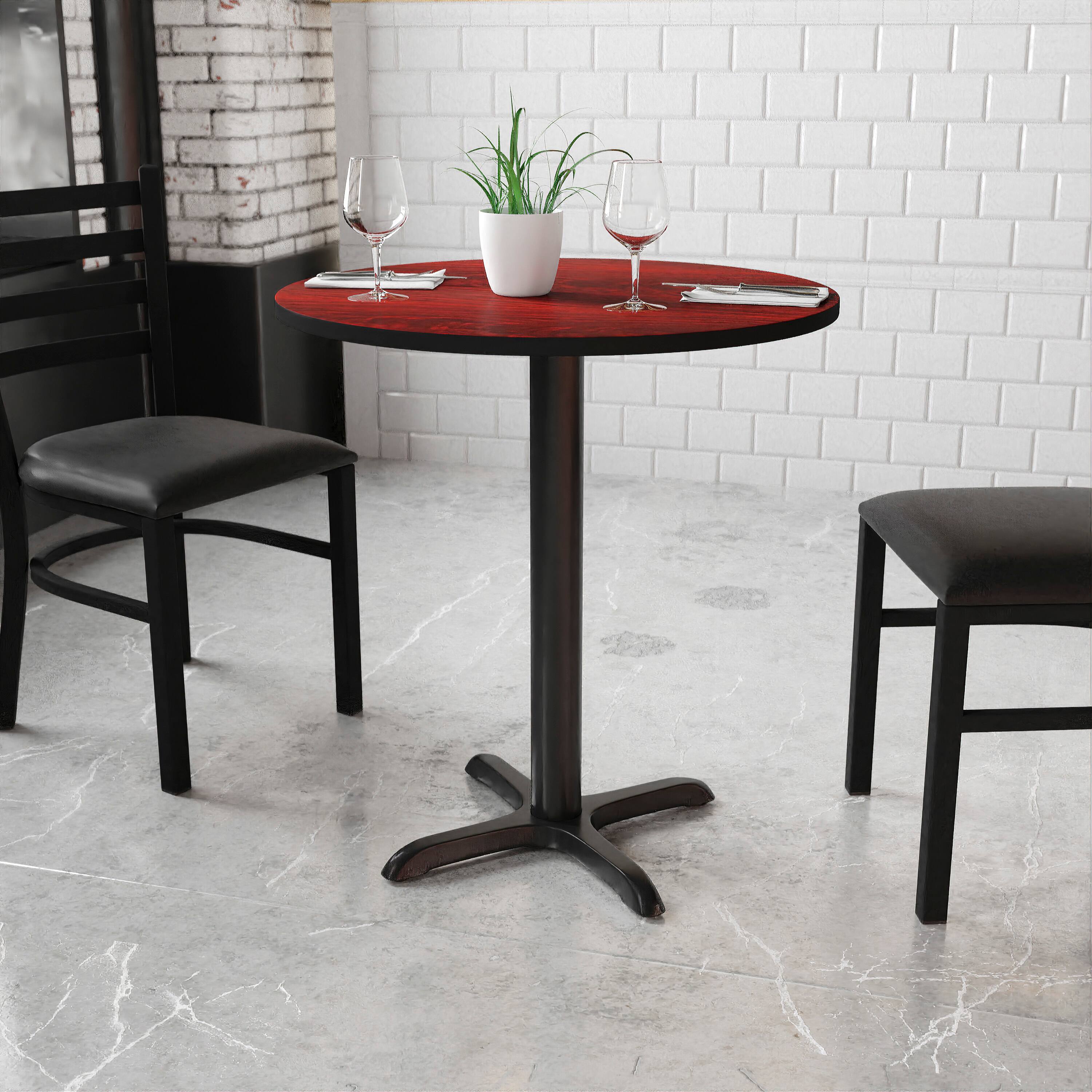 Angle. Flash Furniture - Graniss 30'' Round Mahogany Laminate Table Top with 22'' x 22'' Table Height Base - Brown.