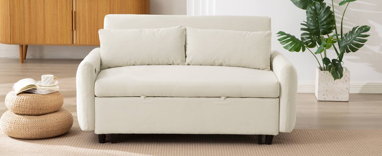 Alt View 1. GOODSILO - 57-Inch Pull-Out Convertible Sofa Bed Loveseat with Adjustable Backrest and USB Charging Ports for Modern Living Spaces - Beige.