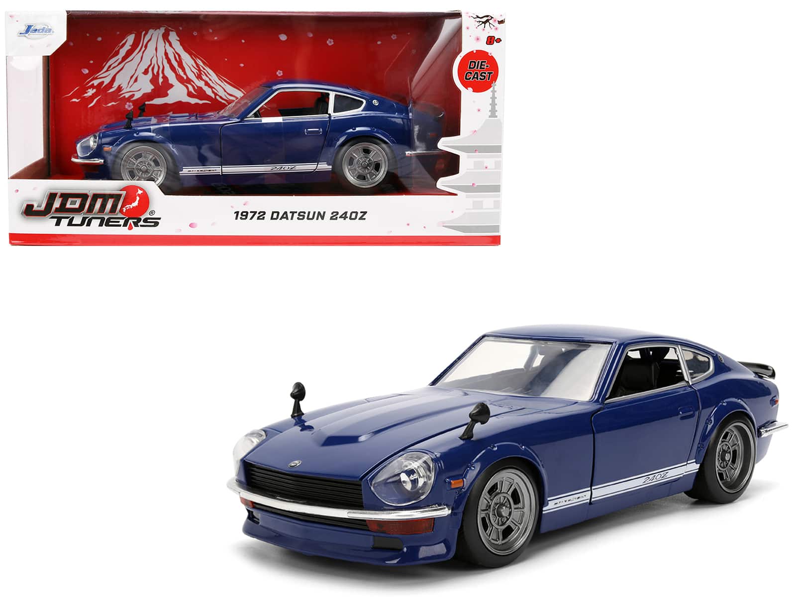 1972 Datsun 240Z Stripes "JDM Tuners" Series 1/24 Diecast Model Car by Jada - Blue with White