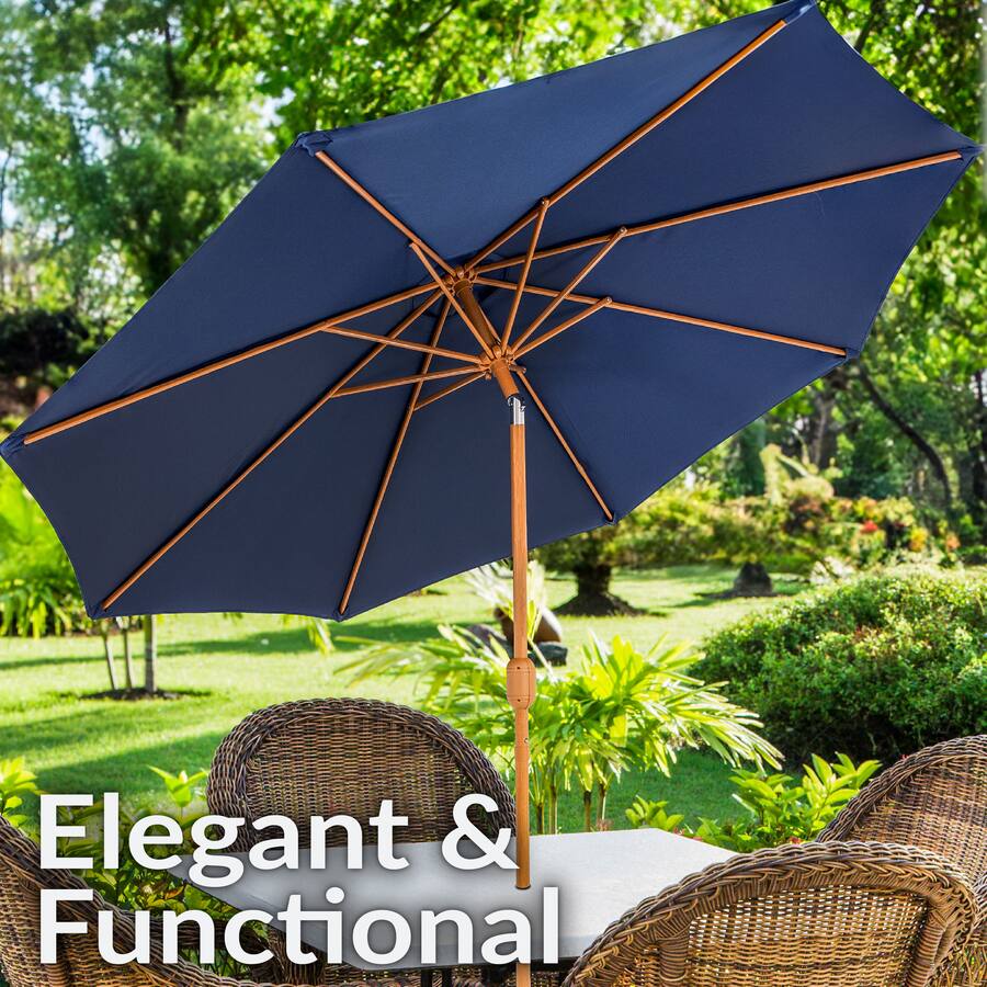 Sunnydaze 8.5 ft Patio Umbrella with Faux Woodgrain Finish Navy Blue ...