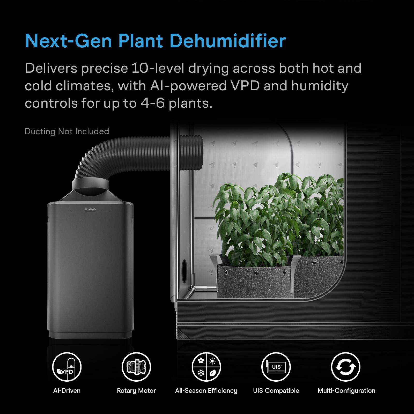 Next-Gen Plant Dehumidifier

Delivers precise 10-level drying across both hot and cold climates, with AI-powered VPD and humidity controls for up to 4-6 plants.

Ducting Not Included

IMBITE

II VPD

UIS

AI-Driven

Rotary Motor

All-Season Efficiency

UIS Compatible Multi-Configuration
