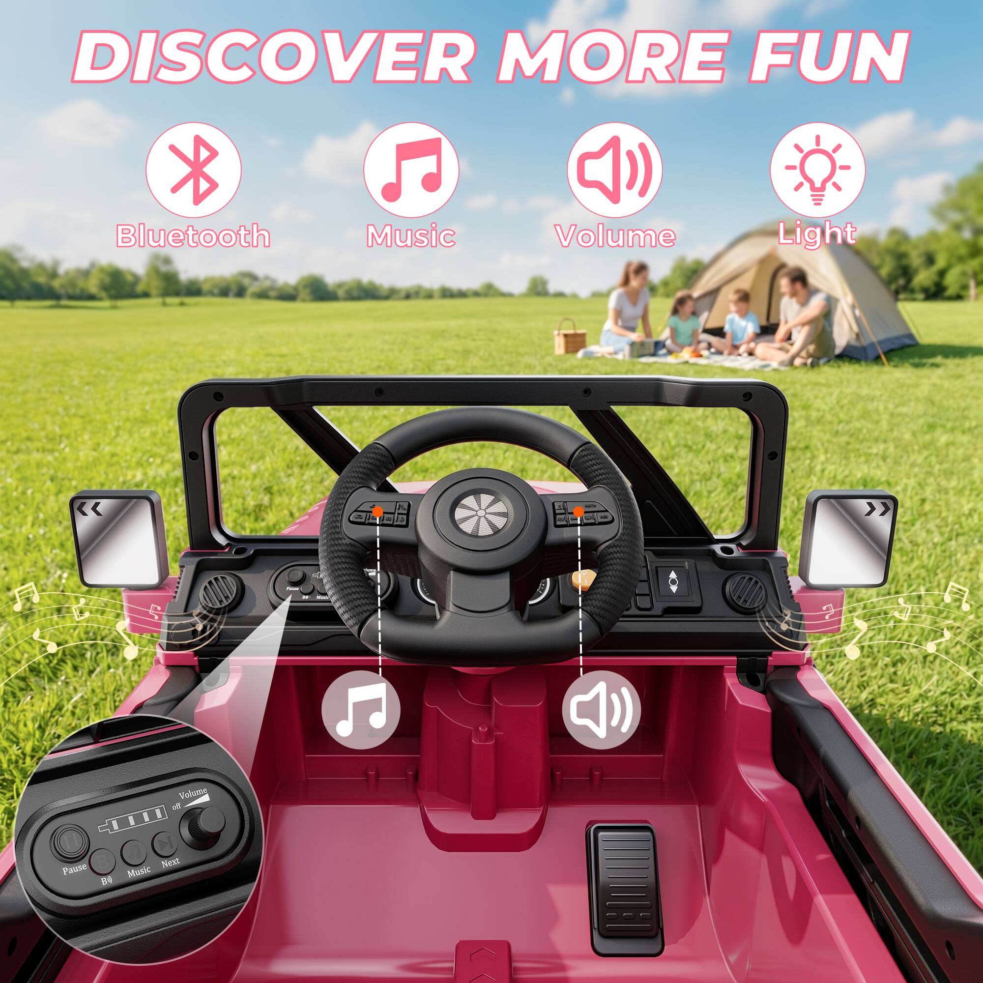 DISCOVER MORE FUN

Bluetooth
Music
Volume
Light

Volume of 1111 Pause Next Music B4