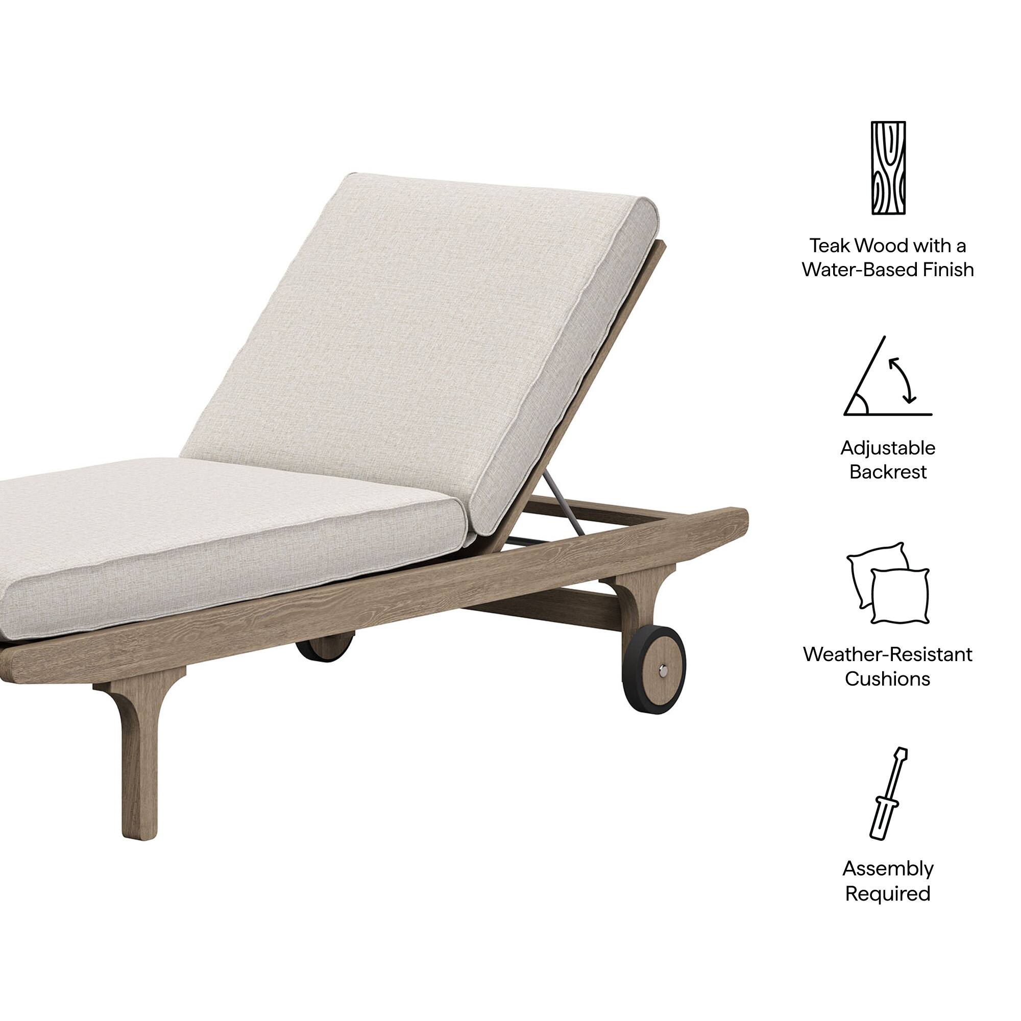 Teak Wood with a Water-Based Finish Adjustable Backrest Weather-Resistant Cushions Assembly Required