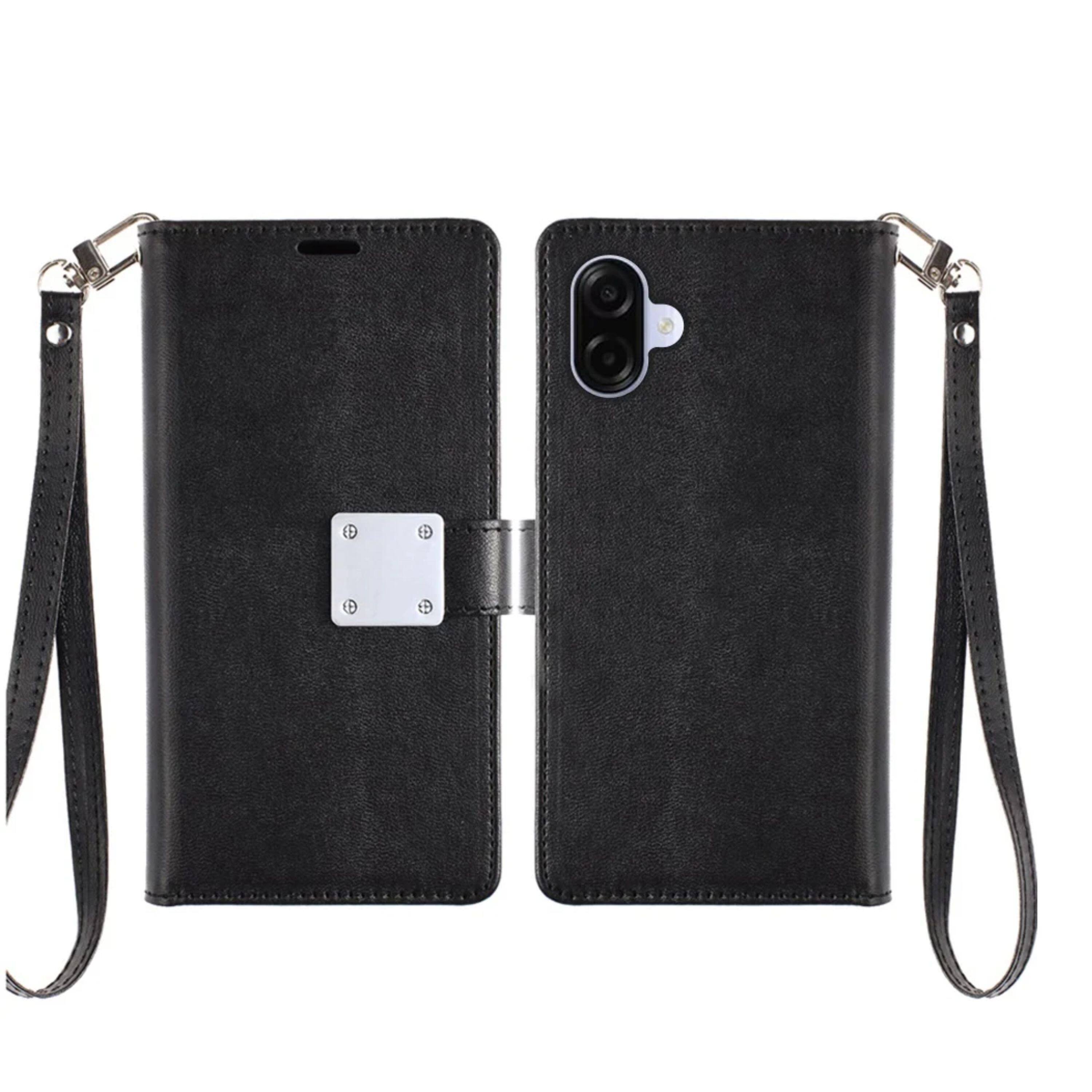 Back. Kitcheniva - PU Leather Phone Wallet Case With Wrist Strap Tempered Glass For Samsung Galaxy A07 Black - Black.