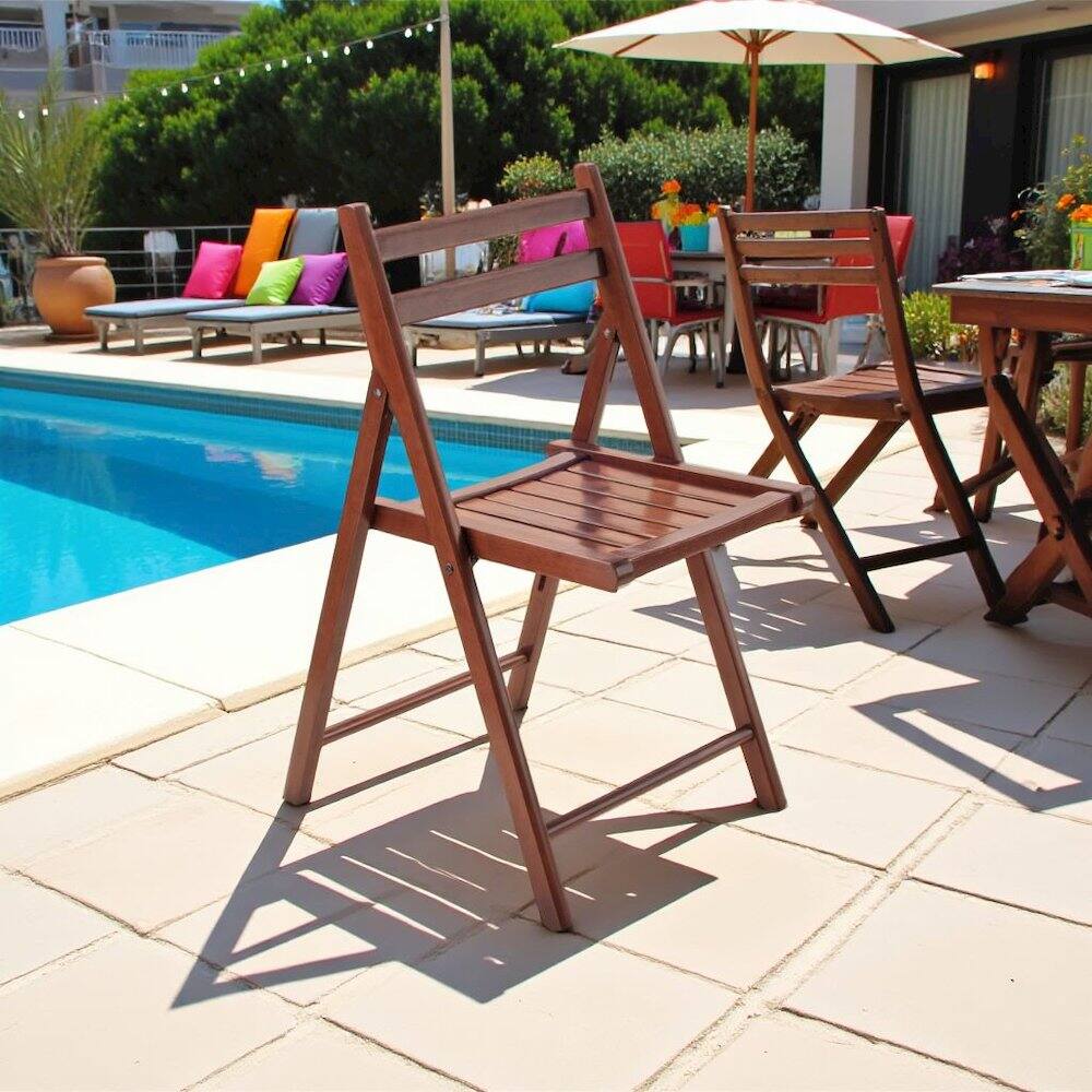 Back. FurniFact - Walnut Folding Chair Set – 4-Pack Folding Wood Chairs for Easy Storage - Walnut.