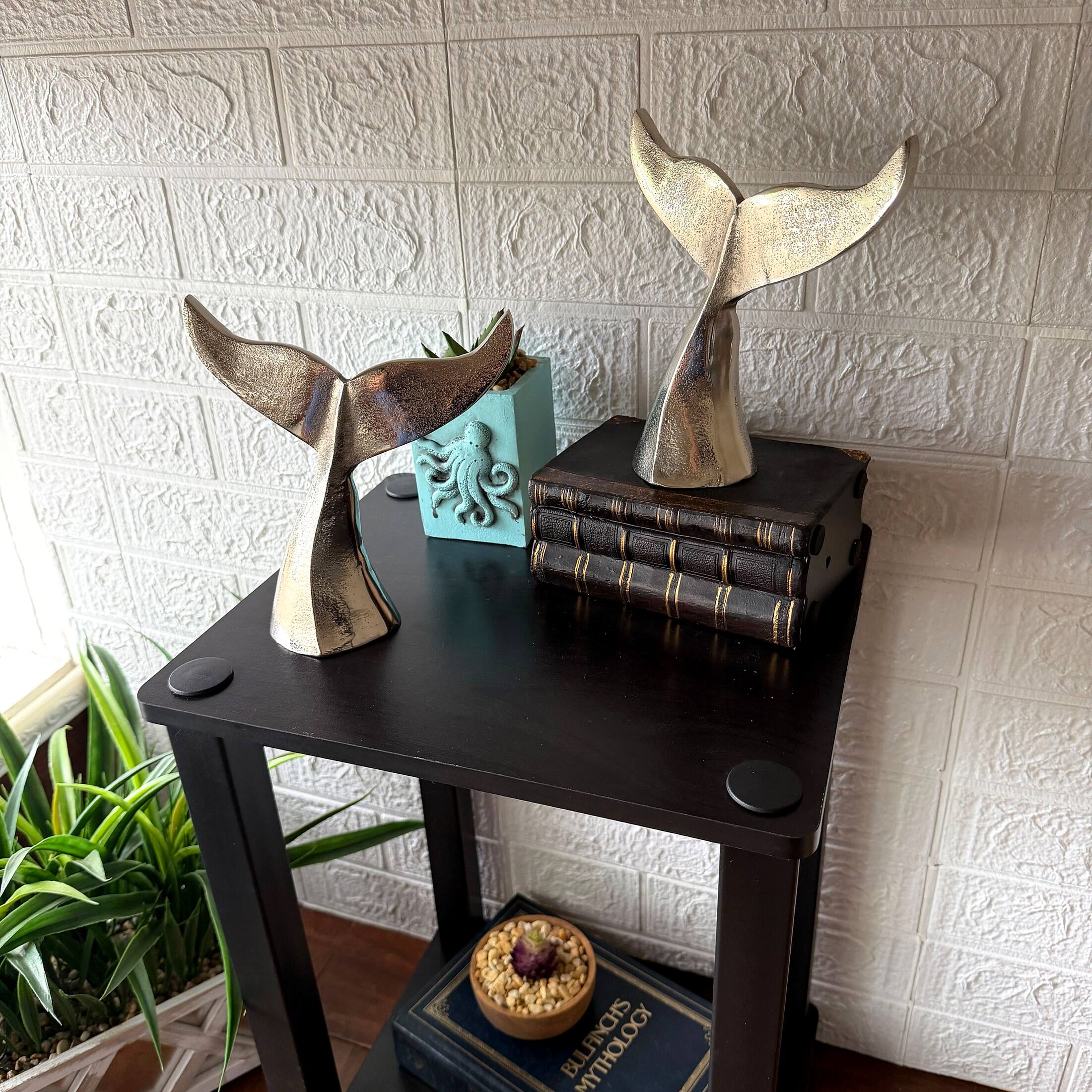 Alt View 4. Things2Die4 - Decorative Whale Tail Bookends Set of 2 Silver Cast Aluminum 7 In - Silver.