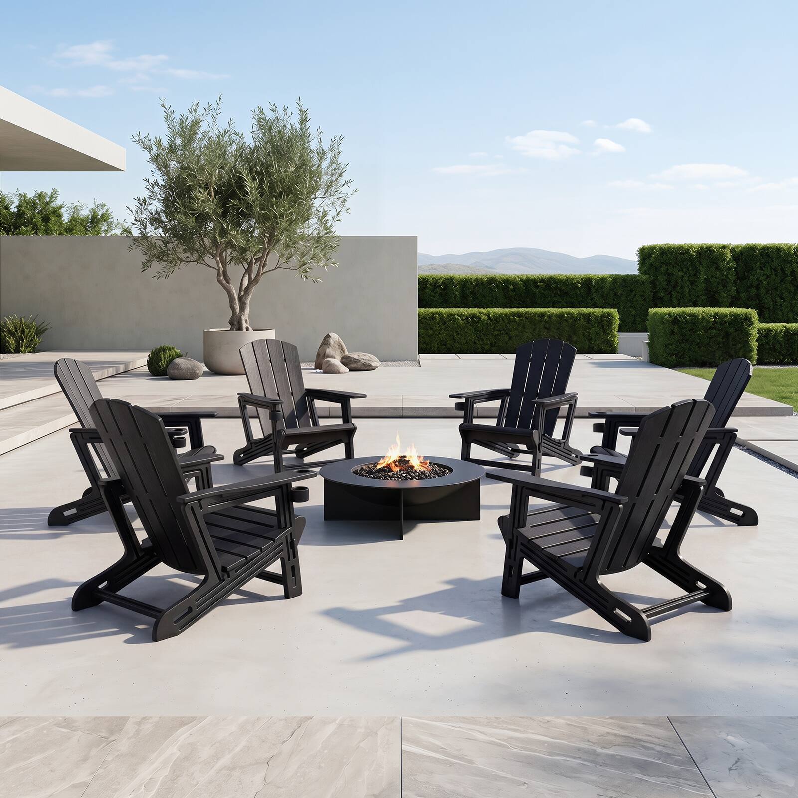 Alt View 4. Costway - Costway 4 PCS HDPE Adirondack Chairs with Realistic Wood Grain, Extended Backrest - Black.