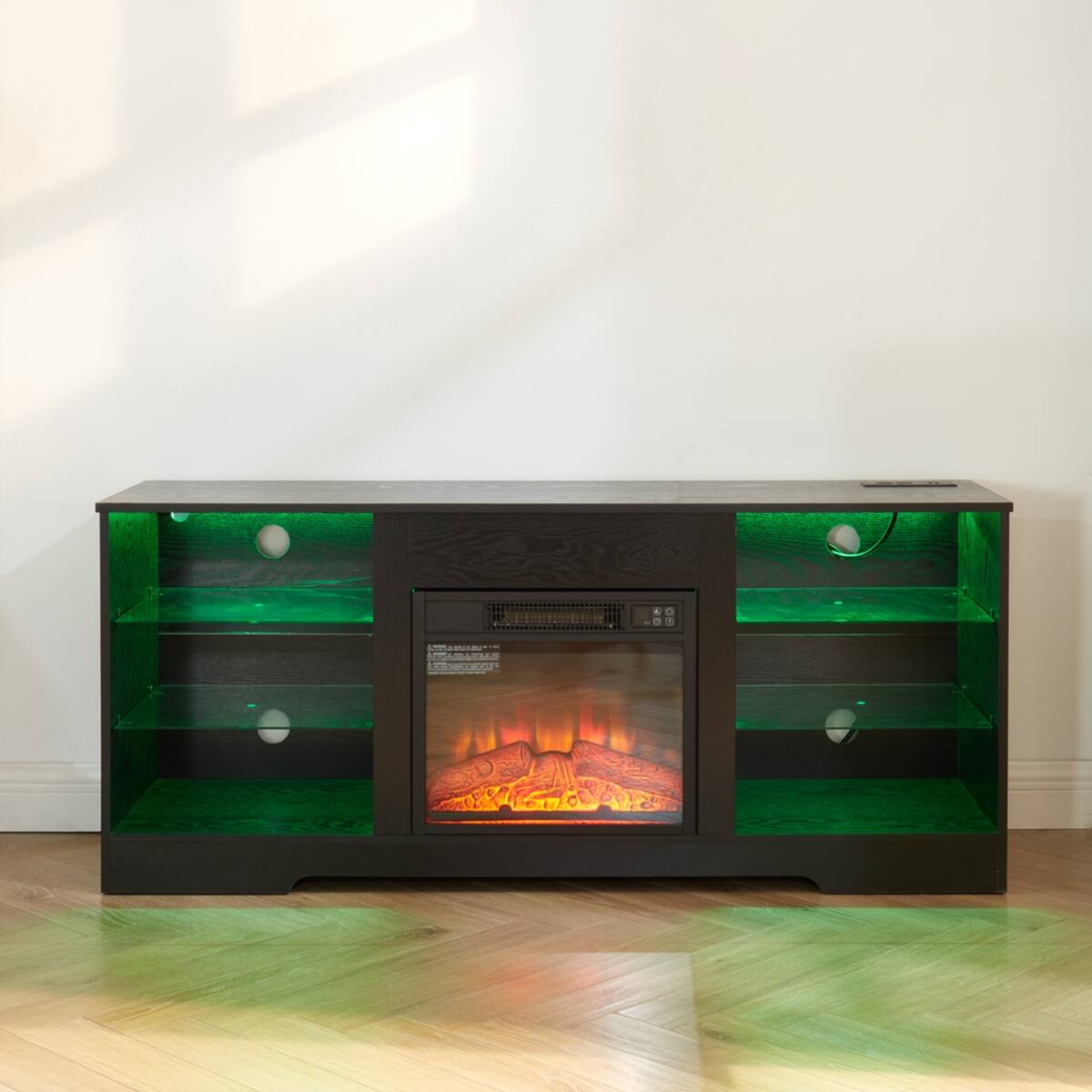 Alt View 9. Loheer - Loheer Electric Fireplace TV Stand with LED Lights, Black TV Stand for 65 Inch TV, 58" W - Black.