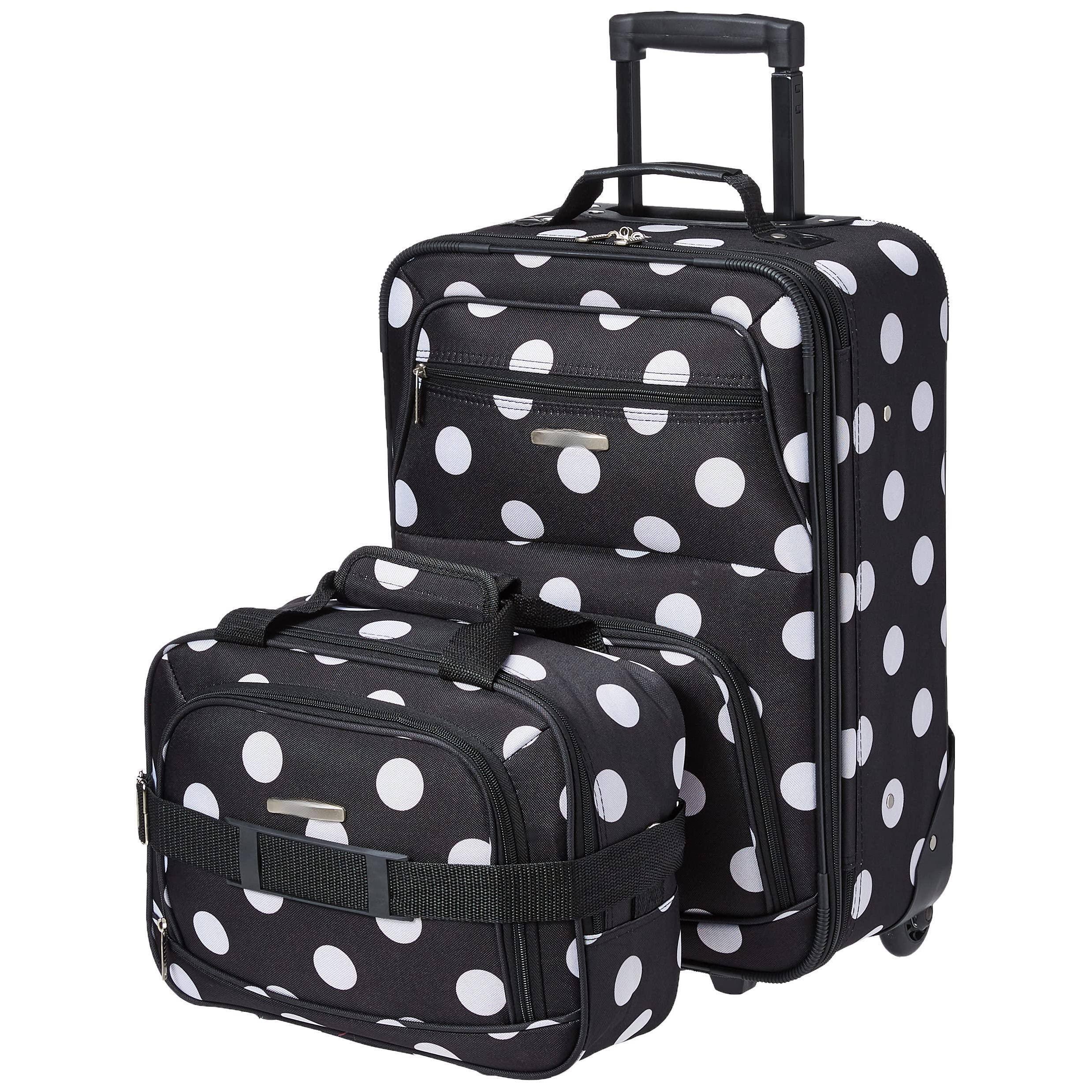 Alt View 1. Dapper Styles - Fashion Softside Upright Luggage Set Expandable Telescopic Handle Wheel Black Dot 2-piece - Black/Gray-2-Piece Set (14/19).