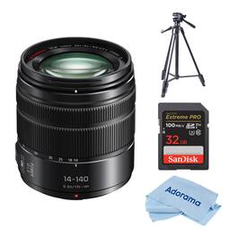 Bundle - Panasonic - LUMIX G Vario 14-140mm f/3.5-5.6 II Lens for MFT with Tripod Kit