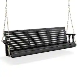 Winado - 5 FT Patio Wooden Porch Swing, Heavy Duty 880 LBS Swing Chair Bench, with Hanging Chains for Outdoor Courtyard Garden - Black