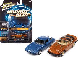 Johnny Lightning - 1982 Mazda RX-7 Blue Metallic and 1981 Datsun 280ZX Orange Mist Metallic "Import Heat" Set of 2 Cars 1/64 - Blue Metallic, Orange Mist Metallic