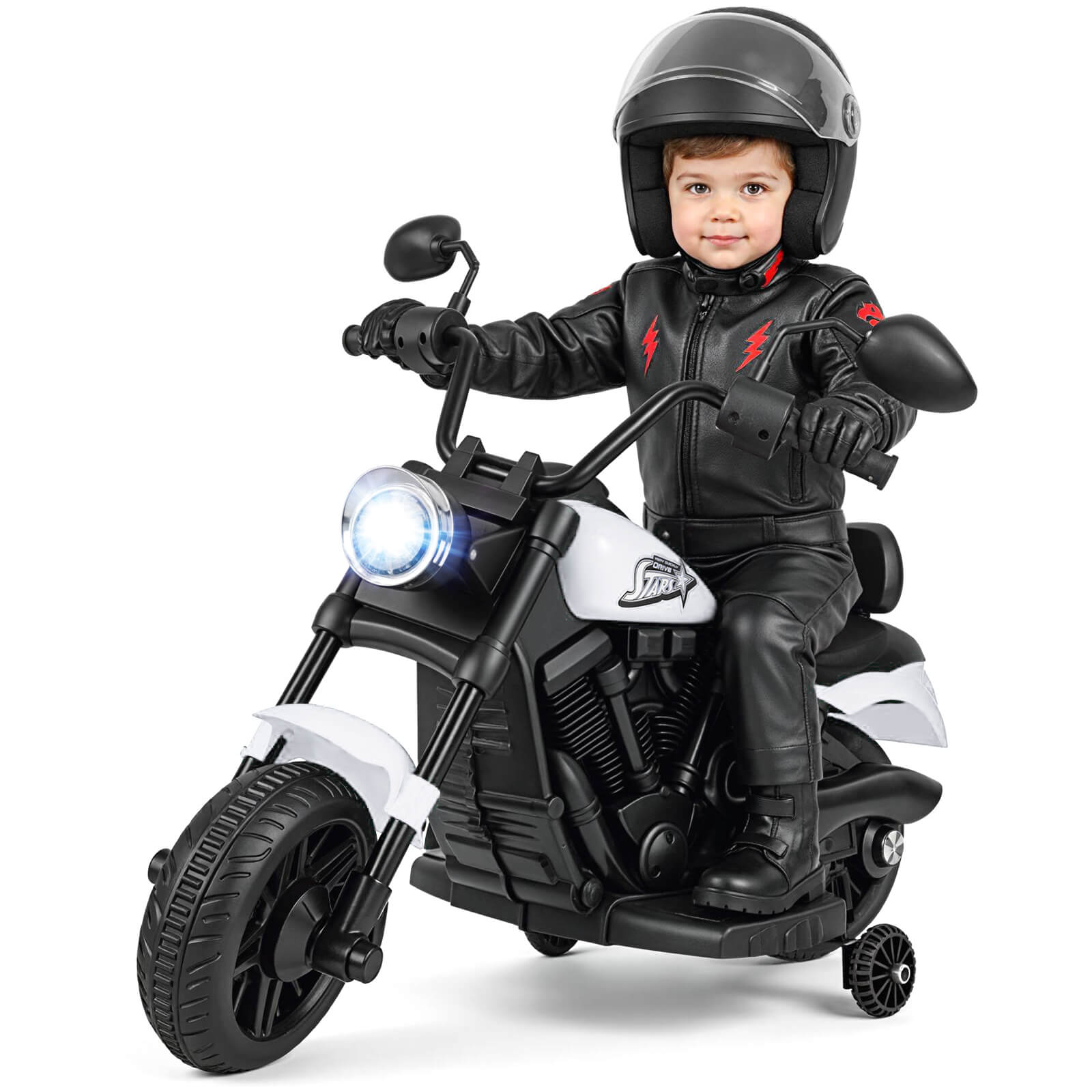 Alt View 9. Costway - Costway Kids 6V Electric Motorcycle with Headlight, Music, Training Wheels, Foot Pedal for Boys Girls - White.