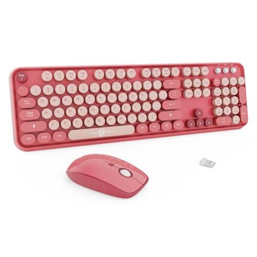 Reds Spade - And Mouse Set Full size Cute Colorful With Retro Typewriter For Pc mac laptop tablet computer windows Wireless - Rose