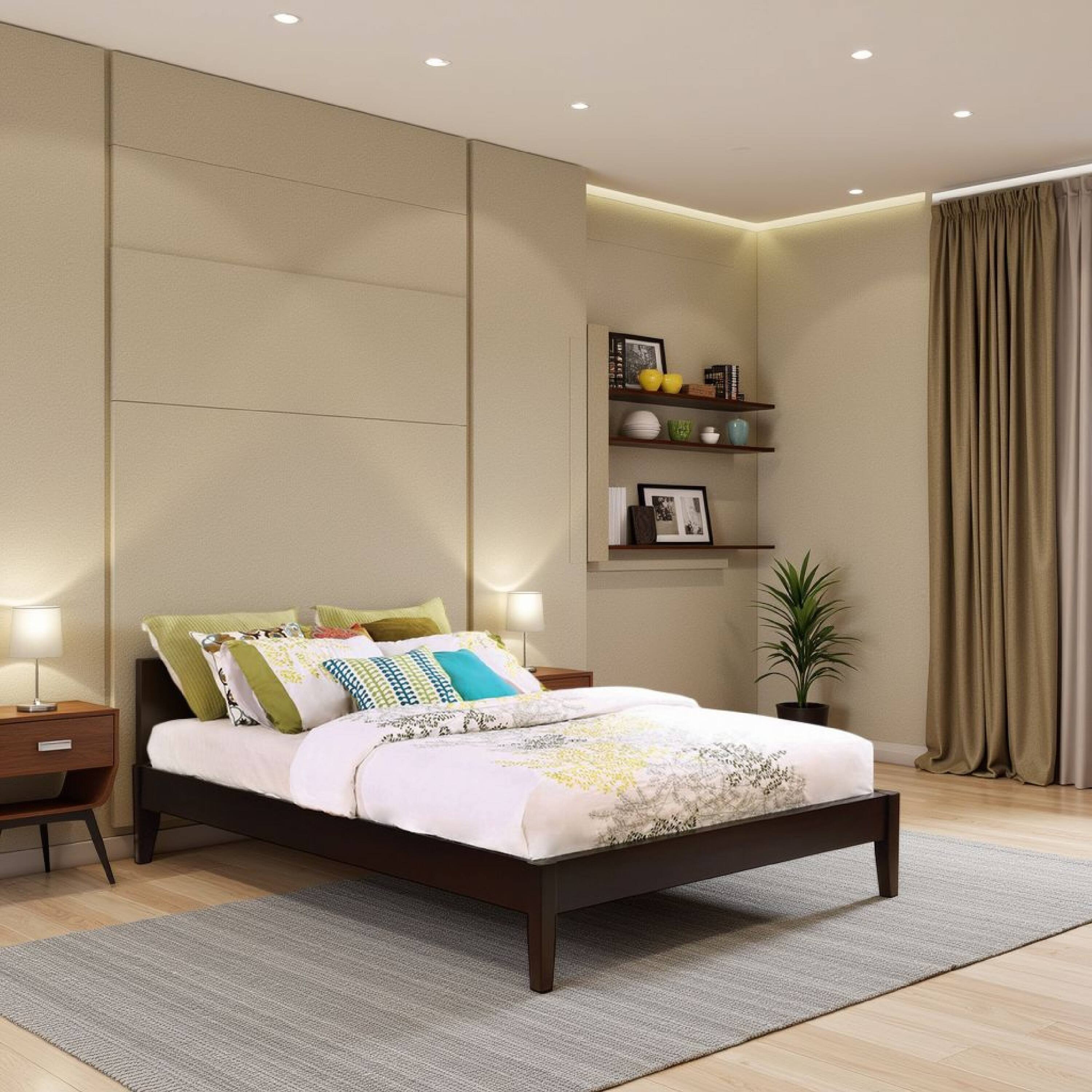 Alt View 5. Manhattan Lane - Wooden Queen Size Bed Frame with Chamfered Legs - Brown.
