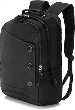 Wikistore - 15.6 Inch Laptop Backpack Women Stylish Buttons Water Resistant USB Port College Travel - Black