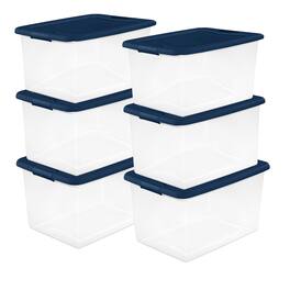 Sterilite - 64 Quart Latching Plastic Storage Container Tote, (6 Pack) - Marine Blue