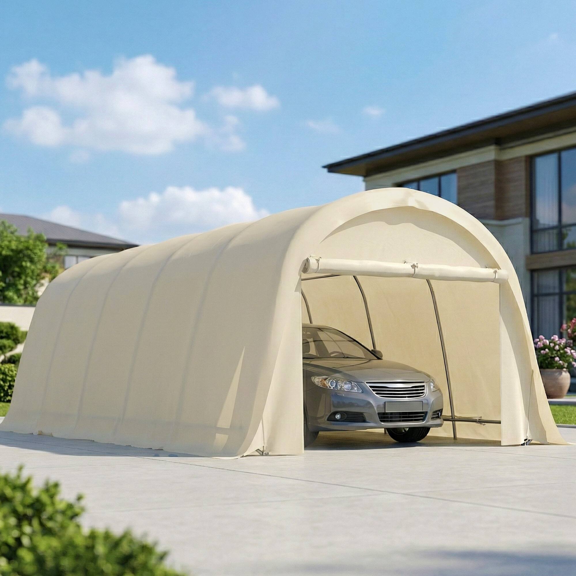 Alt View 7. Outsunny - 12' x 23.6' Heavy Duty Carport, Portable Garage Car Canopy Tent with UPF50+ Sun Protection, Galvanized Frame.