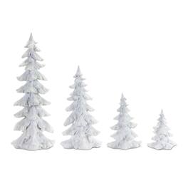 BreeBe - Flocked Pine Tree with Carved Design (Set of 4) - White