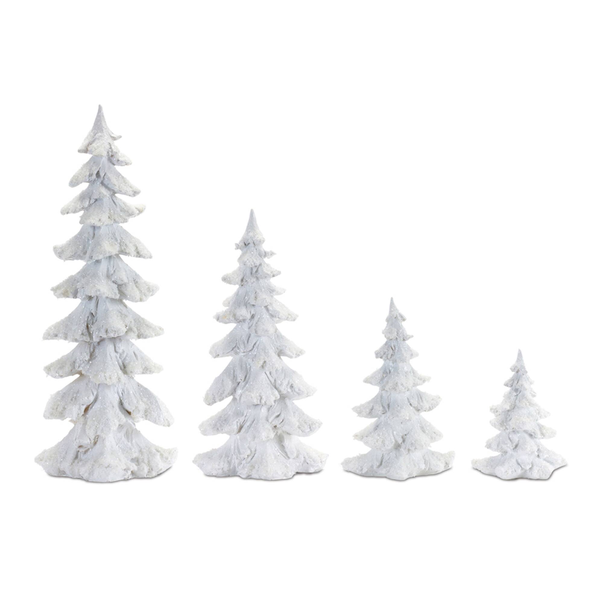 Front. BreeBe - Flocked White Pine Tree with Carved Design (Set of 4) - White.