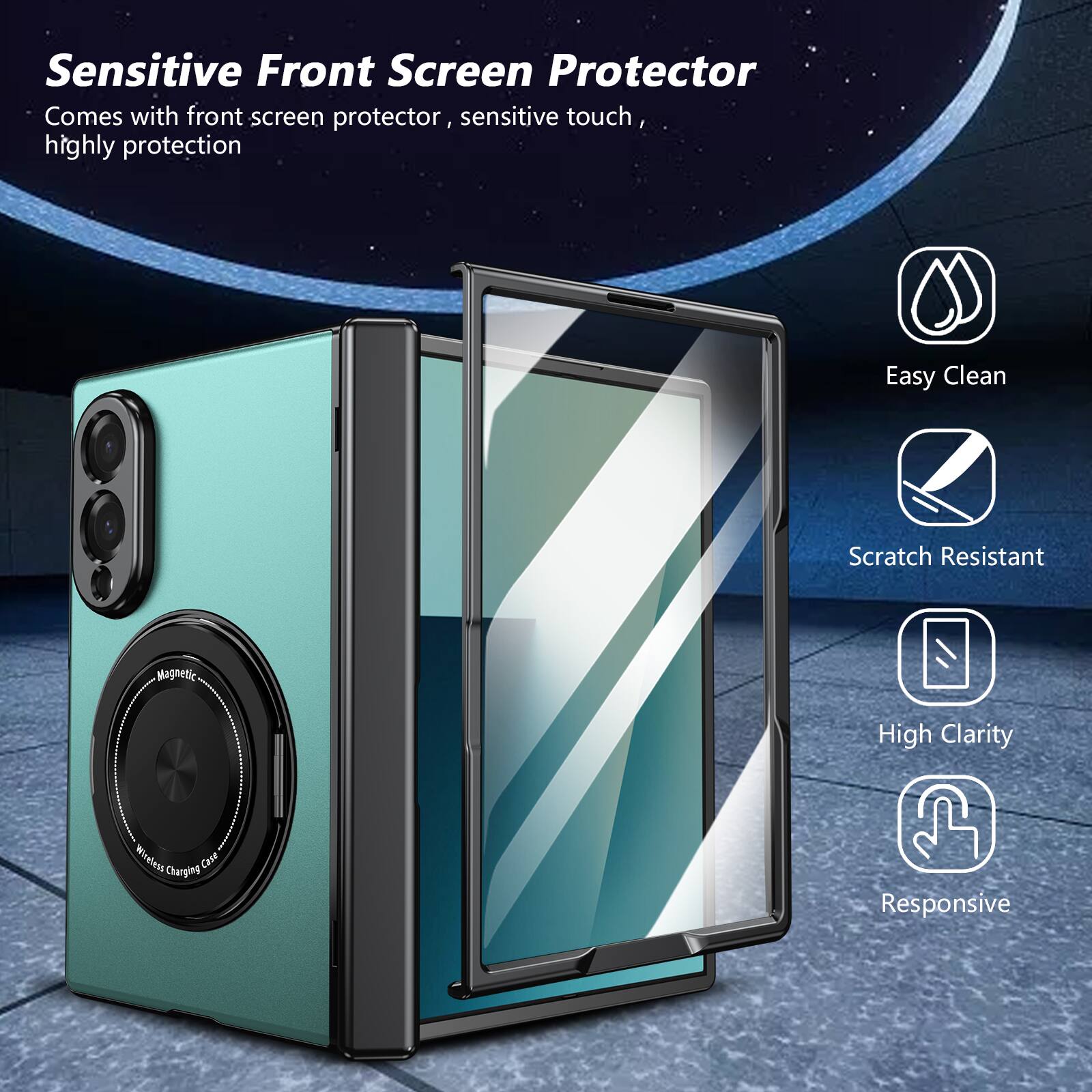 Sensitive Front Screen Protector  
Comes with front screen protector, sensitive touch, highly protection  

Easy Clean  
Scratch Resistant  
High Clarity  
Responsive